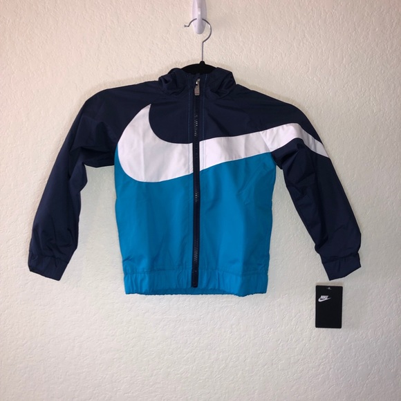 Nike Oversized Swoosh Windrunner Jacket Kids Sz 4 XS Blues White (Laser Blue) - Picture 14 of 14